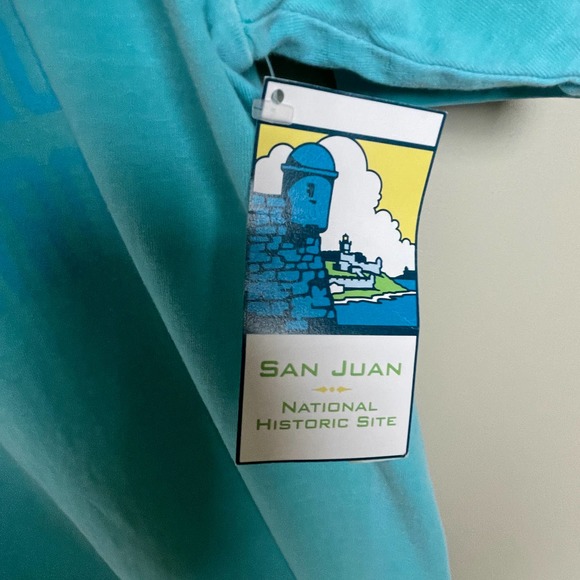 NWT Puerto Rico Graphic Tee Short Sleeve Crew Neck Blue Neon El Morro San Juan L - Picture 6 of 11